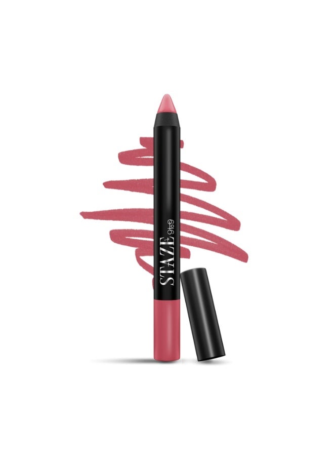 Staze 9to9 Pout On Matte + Smudgeproof Lip Crayon | Non-Drying, Transferproof & Sharpenable| Pigmented Matte Finish | 12-Hour Stay | Lightweight | 08 Dusty Rose | 3.5 g - Image 1